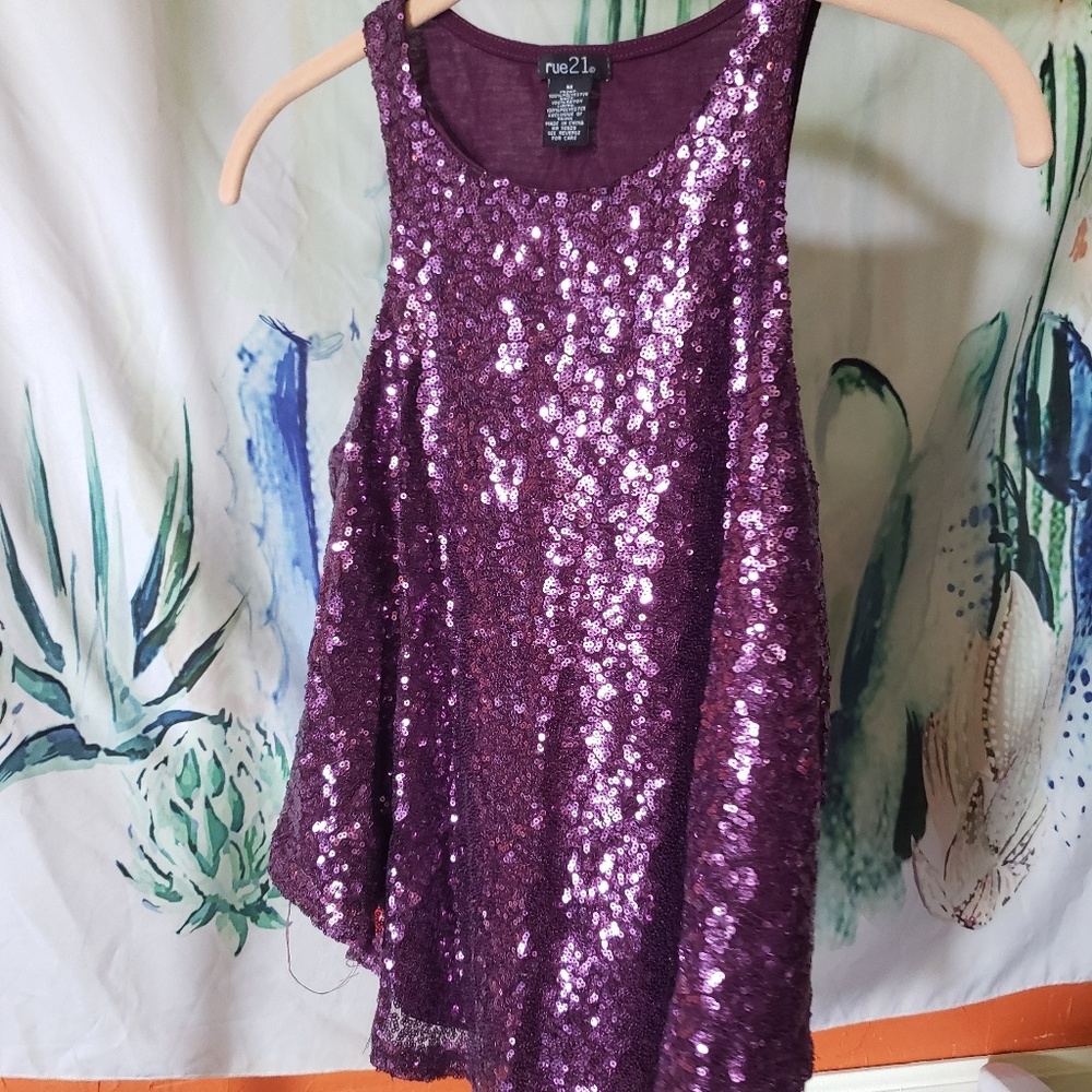 Purple Sequin Tank Top Shirt